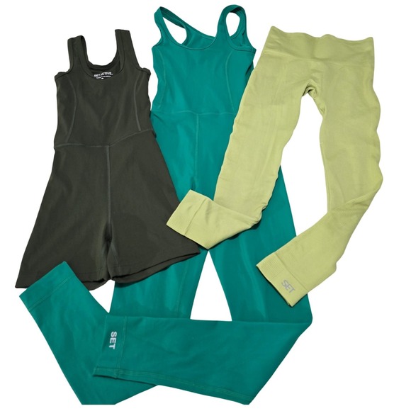 SET Active Other - SET ACTIVE Bundle XS Sportbody Romper Teal‎ Bodysuit Lime Green Ribbed Leggings